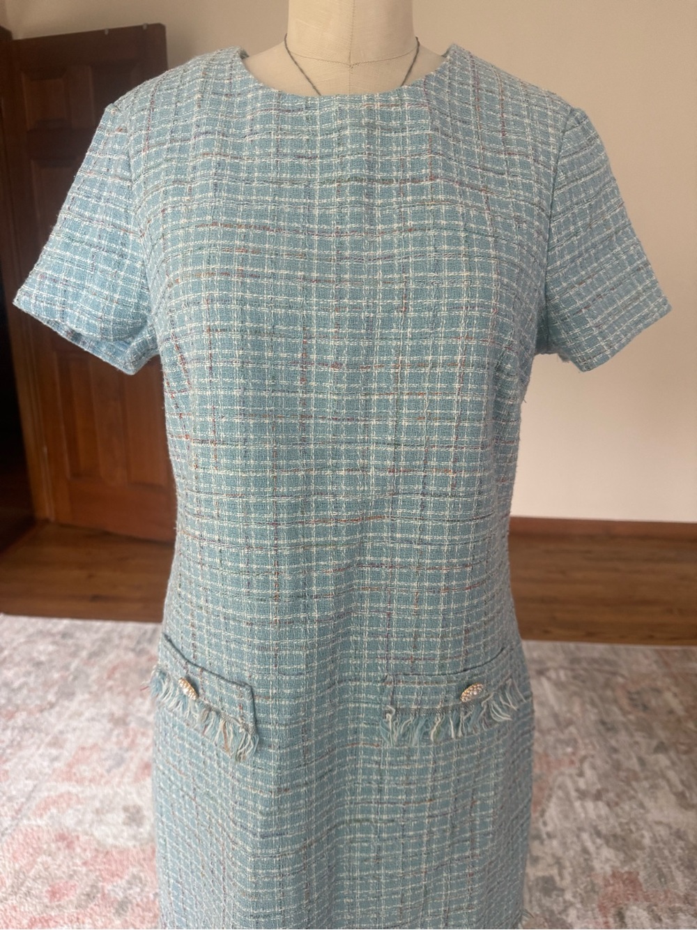 City Studio Pastel Blue Tweed Shift Top
